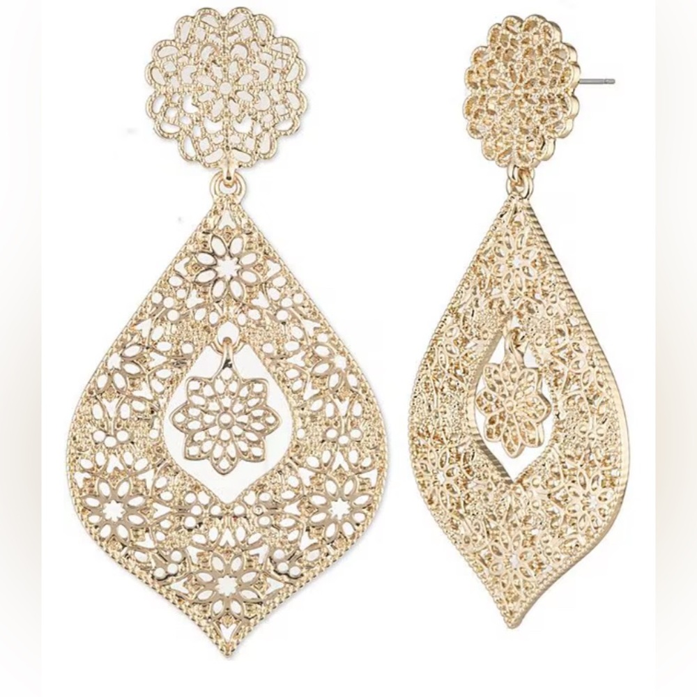 Marchesa Gold-Tone Filigree Orbital Statement Earrings jewelry gift NWT